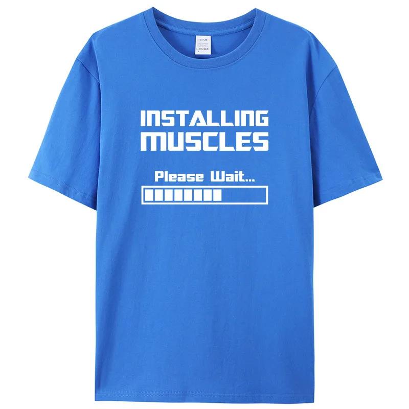 Summer New T-shirts Installing Muscles Please Wait Loading Bar Funny Print T-Shirt Men Women Cotton Short Sleeve Cool Tees