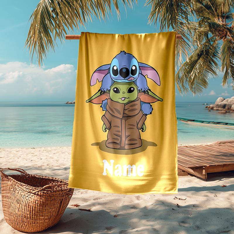 Custom Name Ultra-Soft Beach Towel with Stitch Theme,Ideal for Pool - Camping, Diving - Perfect Travel Essential, Vibrant Beach Towel.