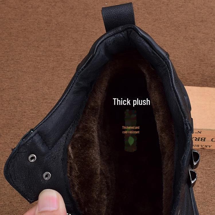 Pánské ležérní boty s vysokým svrškem z pravé kůže: Protiskluzové, Silná podrážka, Hřejivá sametová podšívka, Ideální na zimu a ven