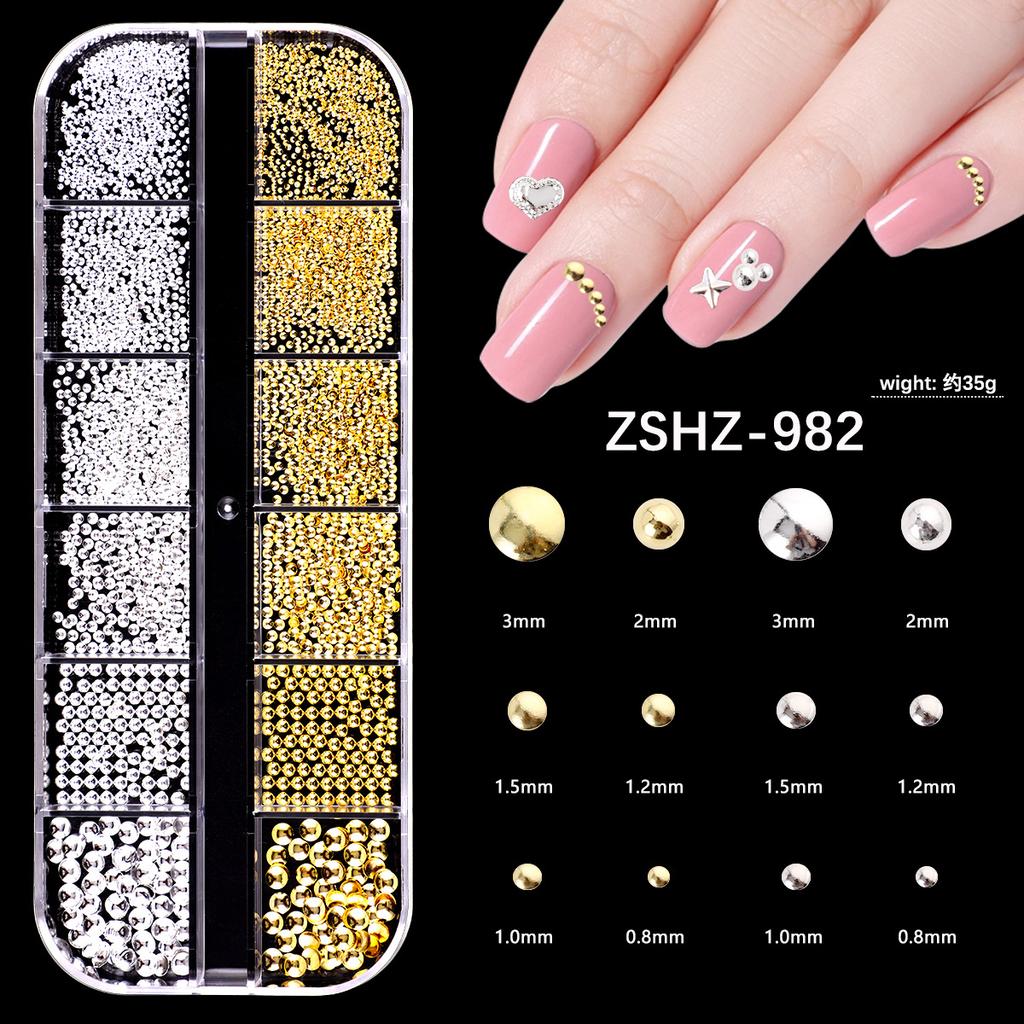 Japanese Bow Strip Box, Gold And Silver Nail Art Rivets, Half A Piece, Round Beads, Small Rice Grains, Butterfly Metal Nail Patch.