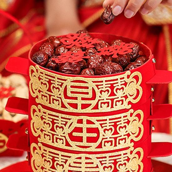 Steamer Basket Joy Wear-resistant Non Woven Fabric Chinese Red Wedding Steamer Box Basket for Room