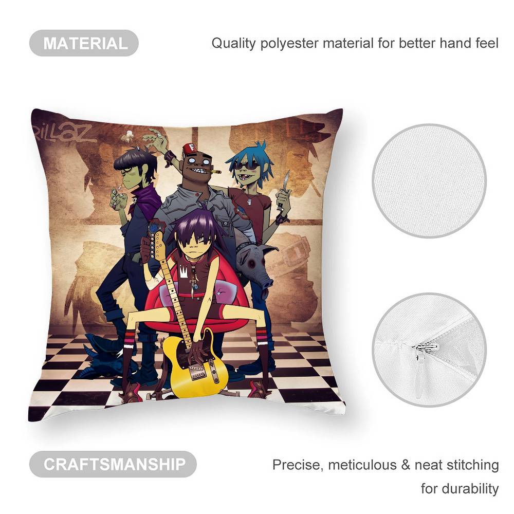G-Gorillaz Band kussensloop vierkant dubbelzijdig bedrukt kussen voor bank, slaapkamer of als decoratie.