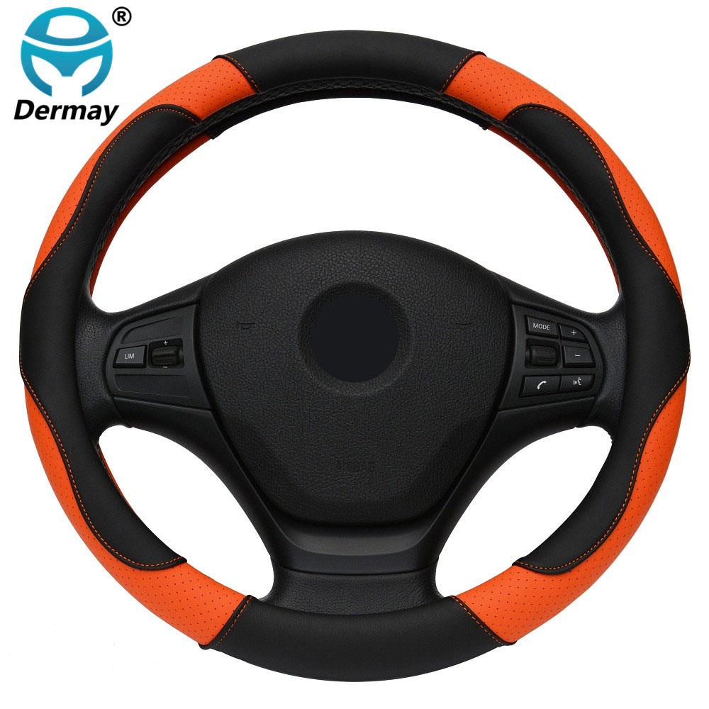 DERMAY PU-Leder Auto-Lenkradbezug Größe M für LADA 14-15" Lenkrad Kostenloser Versand