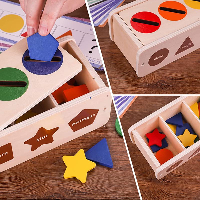 Montessori Wooden Toys for Kids Sensory Sorting Exercise Box Color & Shape Early Educational Block Puzzles Toddler Learning Toys