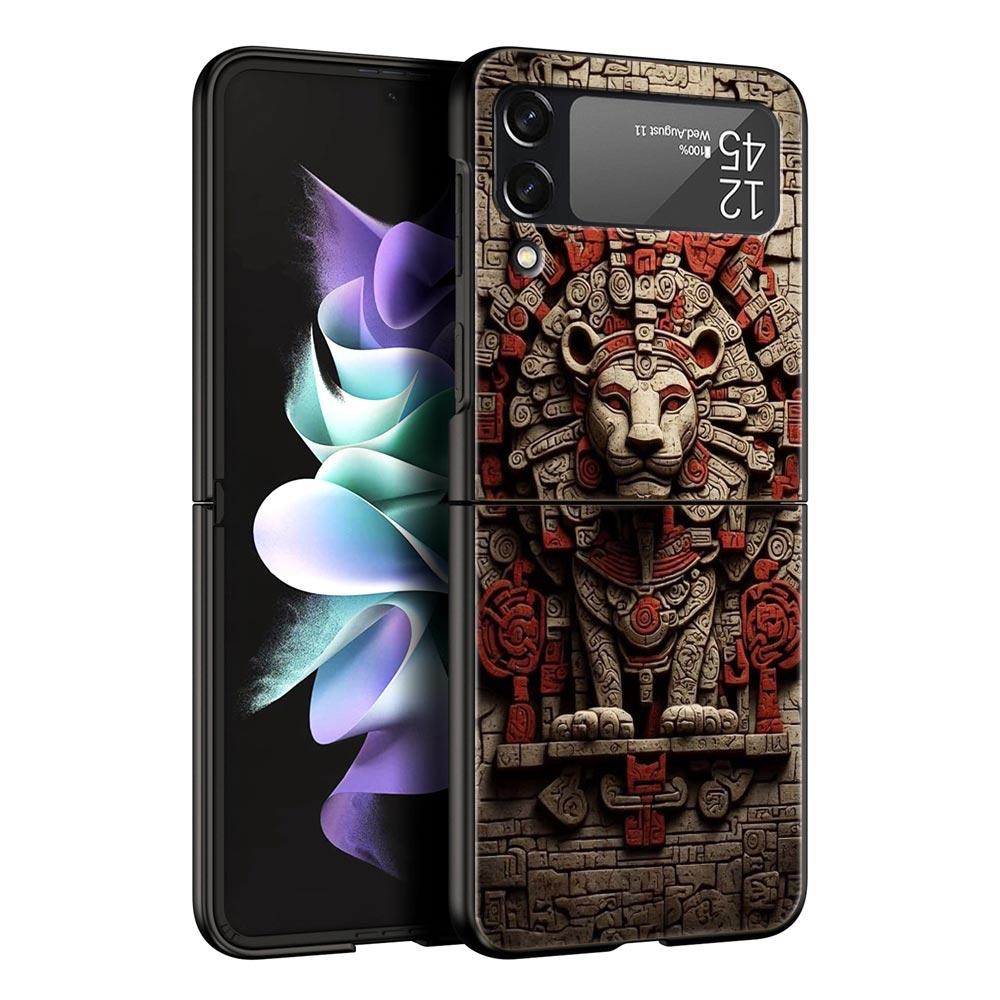 Vintage Totem Painting Hard PC Phone Case For Samsung Galaxy Z Flip 7 6 5 4 Black Cover For Galaxy Z Flip3 Foldable Fundas Shell