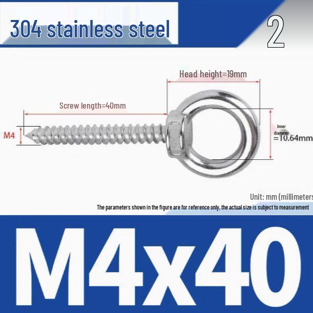 304 Stainless Steel Self-Tapping Eye Bolt with Ring Screw Hook