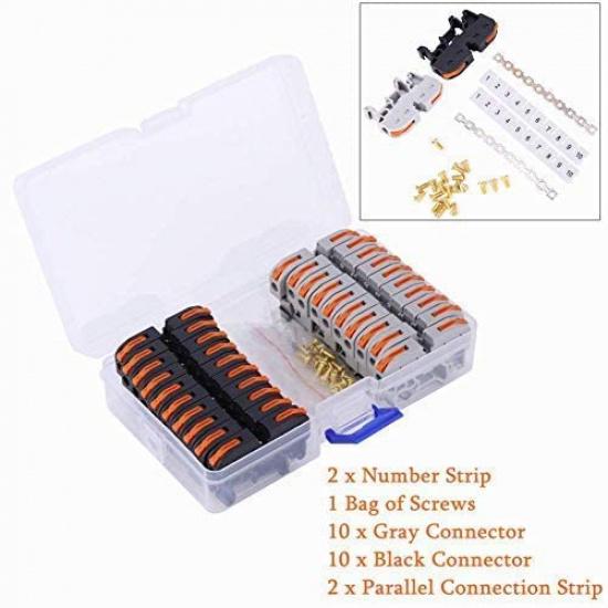20Pcs DIN Rail Terminal Blocks Kit, Universal Compact Wire Wiring Connector, for Electrical Wires, Appliances, Electrical Controls