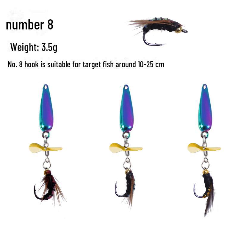 Kung Fu Fly Fishing Set: Rotating Propeller, Melon Seeds, Sequin Hook, Micro Fake Bait, Horse Mouth White Bait