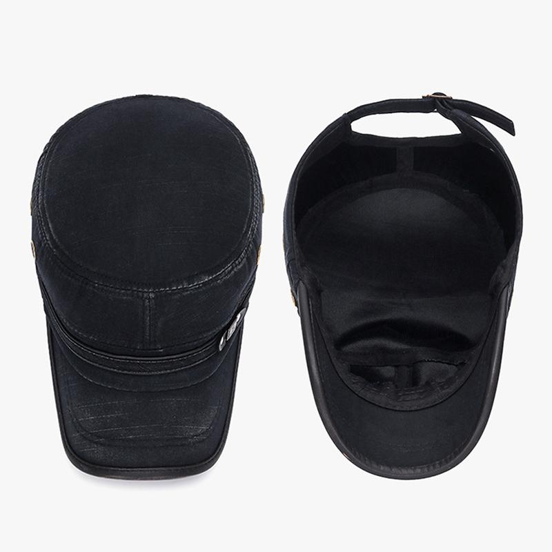 Four Seasons Classic Vintage Flat Top Men Washed Cap Adjustable Cap Winter Warm Cotton Solid Color Sun Protection Military Cap