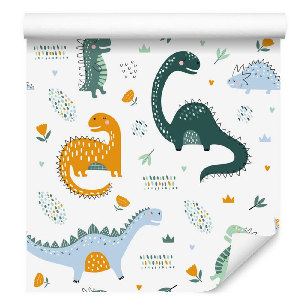 Dinosaurs Leaves and Flowers Wallpaper for Living Room and Bedroom 50x1000