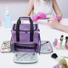 Double Layer Nail Polish Storage Bag Carrying Case Manicure Tools Sections Purple Adjustable
