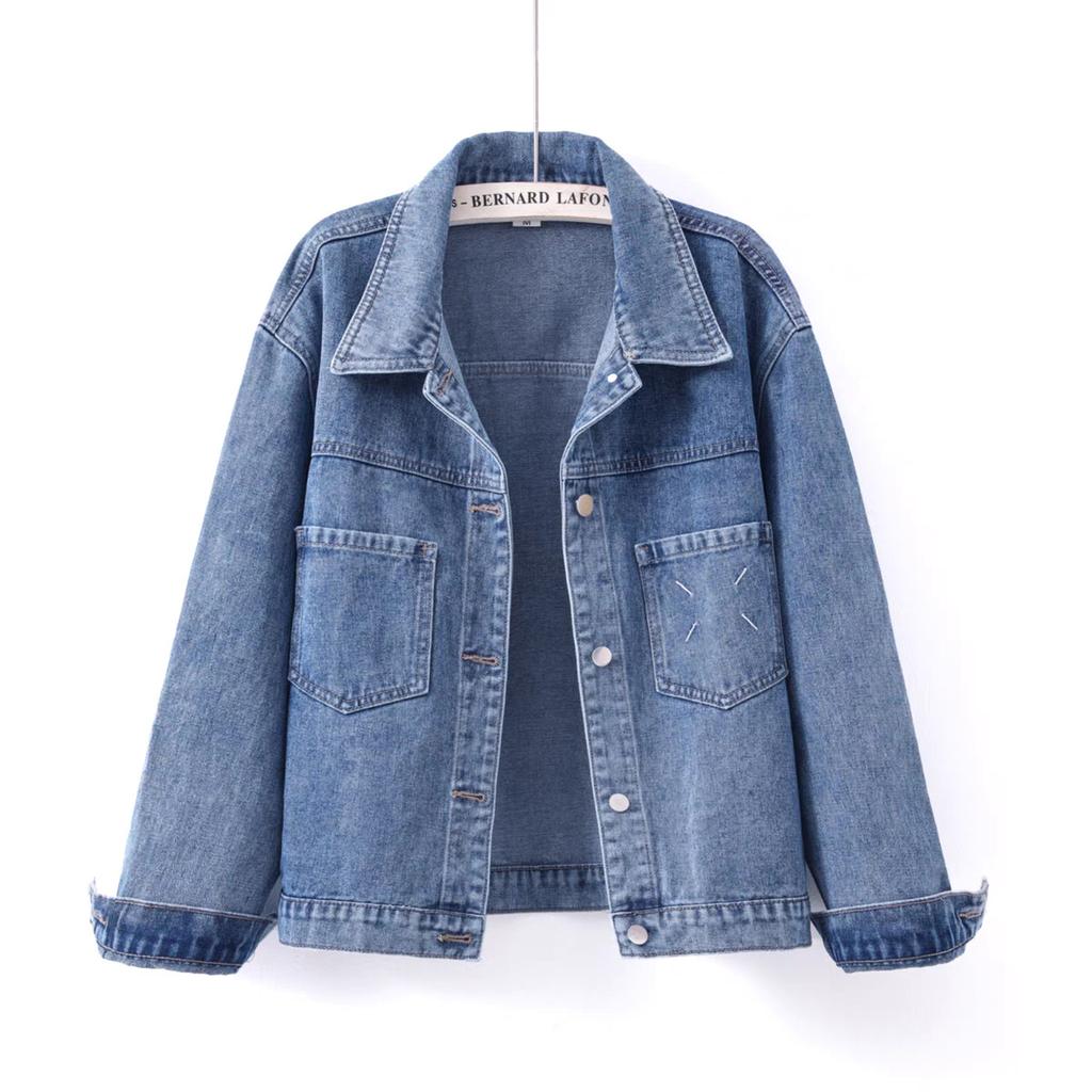 Denim Jacket Women's Short Spring and Autumn Retro Temperament Loose and Thin Versatile Jacket Cardigan Top Blue Drop Shoulder Denim Coat