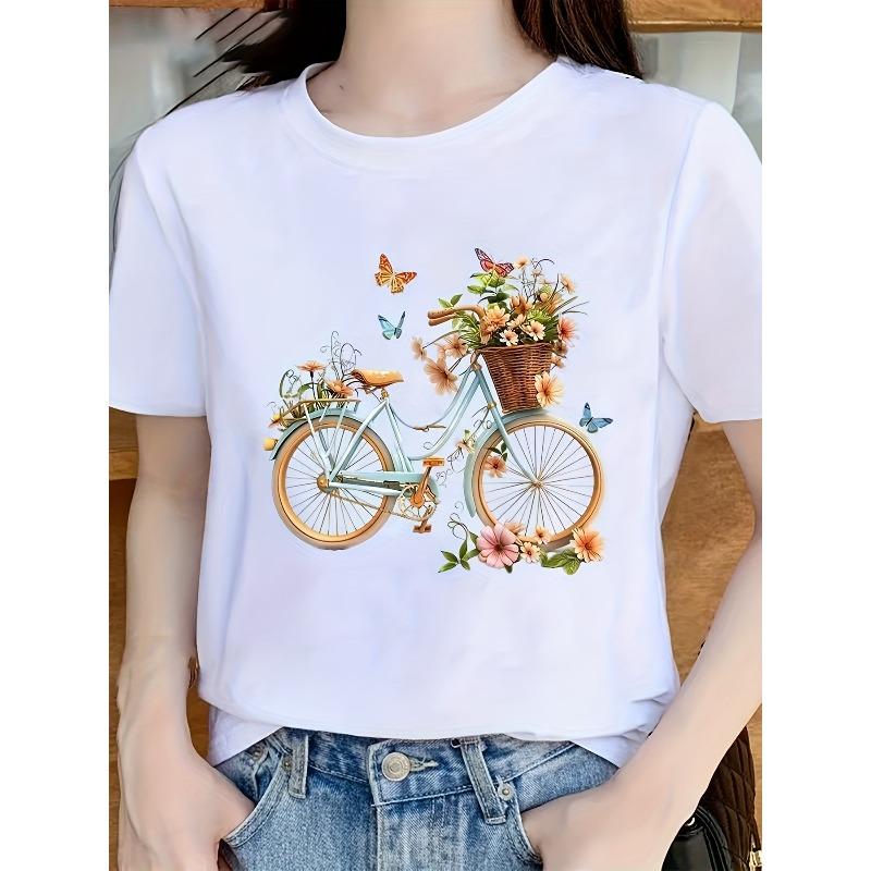 

Женская повседневная футболка с коротким рукавом, европейский размер - Эластичная, удобная посадка, с геометрическим принтом, для круглогодичного ношения, универсальная повседневная одежда на каждый день S белый