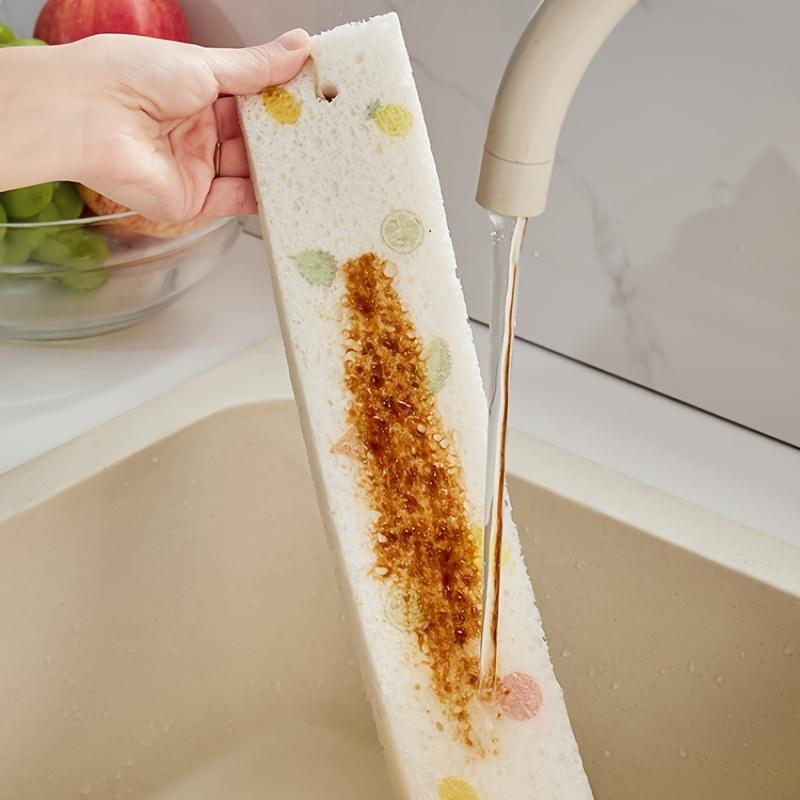 2pcs Kitchen Sink Absorbent Pads Long, Quick Dry Cleaning Sponges with Fruit Leaf Design, Strong Water Absorption, Dirt Prevention,