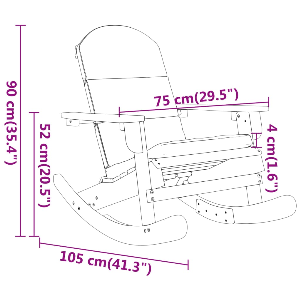 Vidaxl Adirondack Rocking Chair With Cushions, Solid Acacia Wood