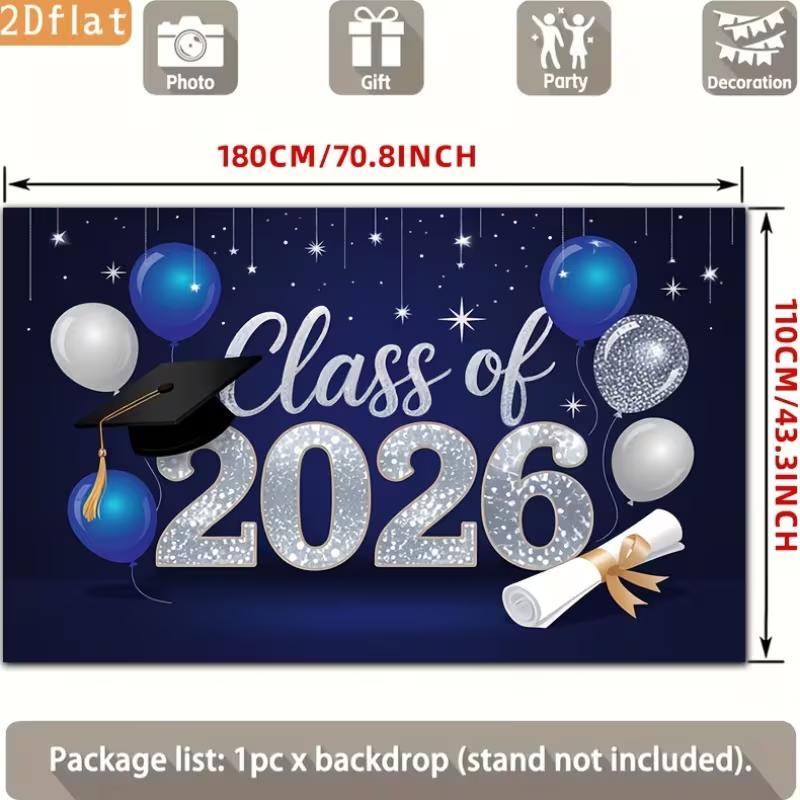 2D Class of 2026 Graduation Banner with Cap and Scroll for Graduation Event