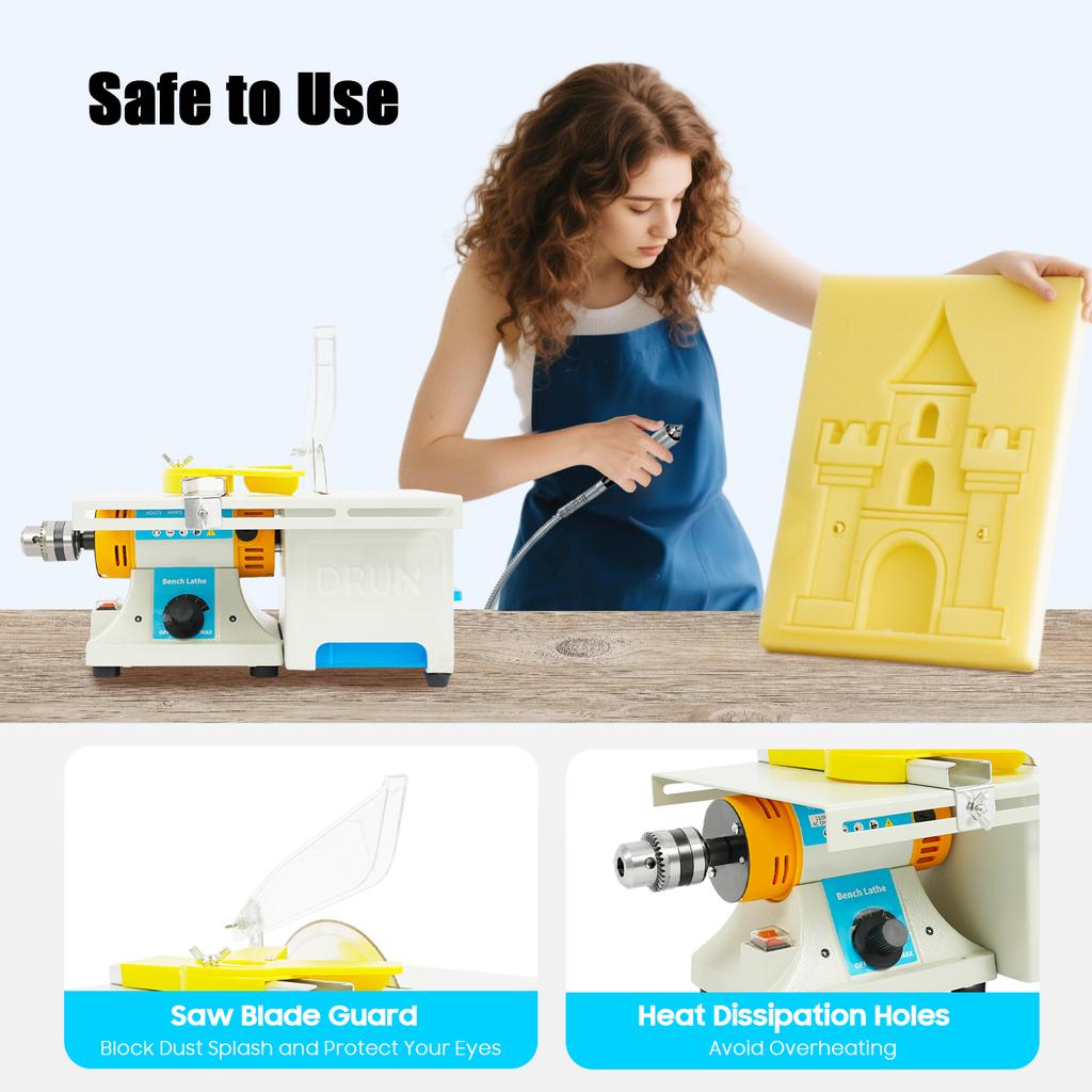 750W 6-Inch Multi-Function Table Saw, Variable Speed Jade Wood Cutting Machine for Grinding Polishing Drilling