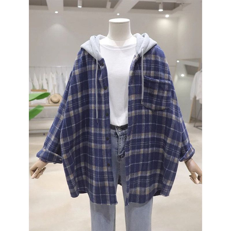 Plus-Size Lazy Style Retro Casual Plaid Long-Sleeve Shirt for Women, Early Spring and Autumn Loose Layering Jacket Top