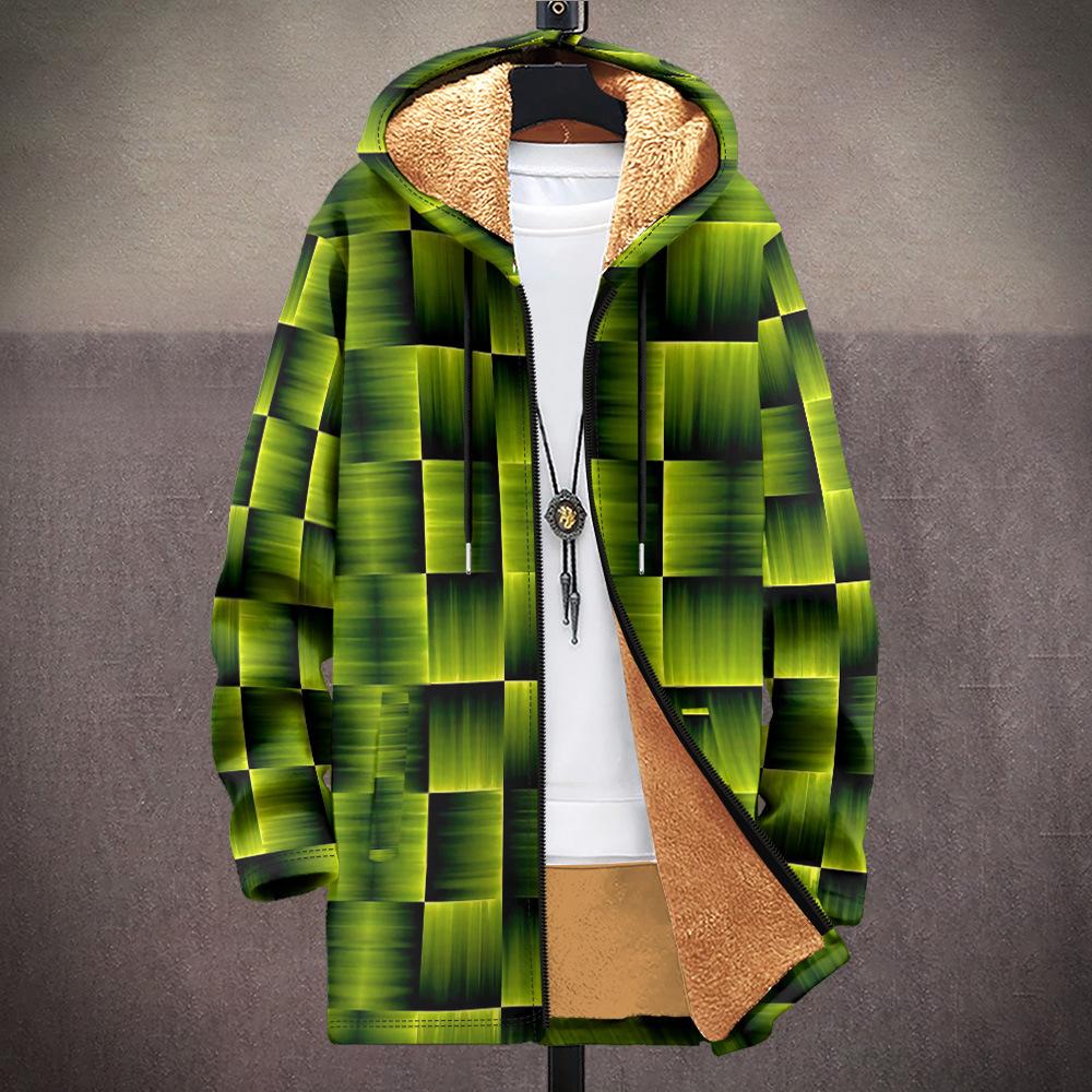 Nová bunda vícebarevné vzorové prvky B1 zipová mikina s kapucí zateplená zimní fleecová trendy vatovaná bunda