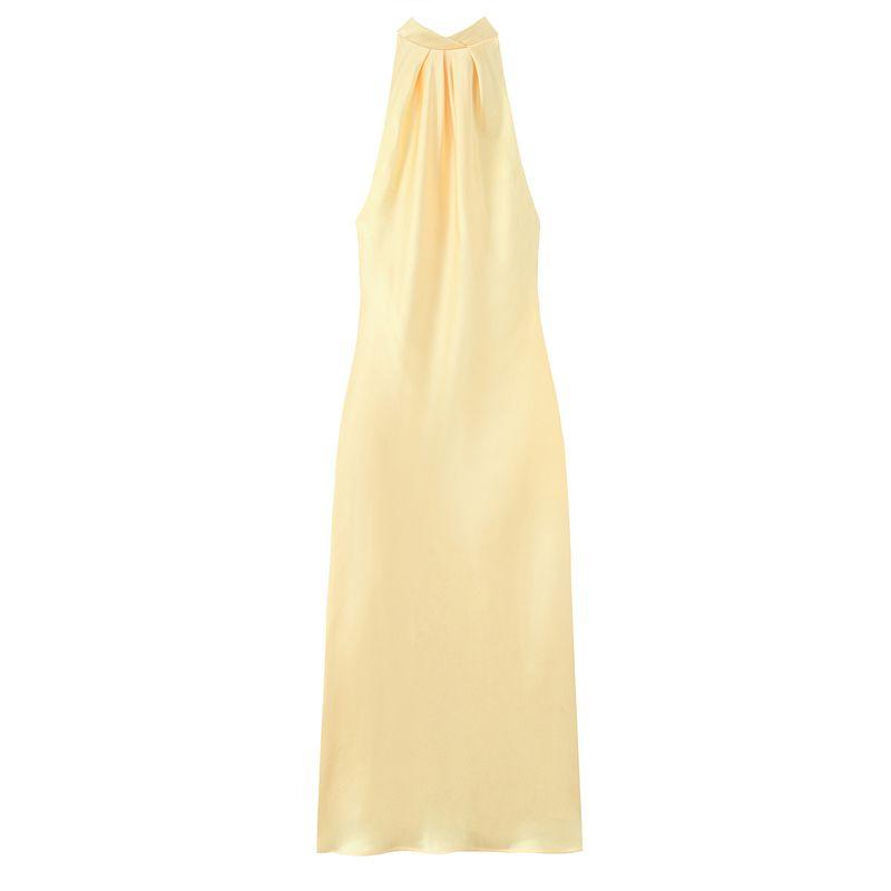 Kaslead New Women Clothes Western Style Fashion Silk Satin Texture Neck Collar Midi Dress 3592399