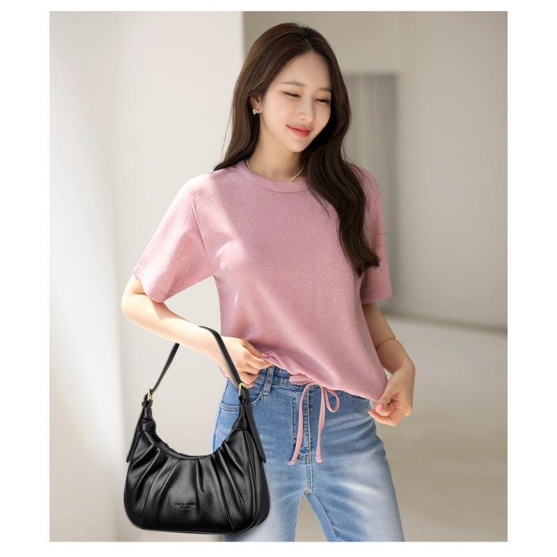 Geantă de umăr pentru femei cu design minimalist - Geantă de mână plisată uni, Geantă crossbody la modă potrivită pentru uz zilnic și cumpărături