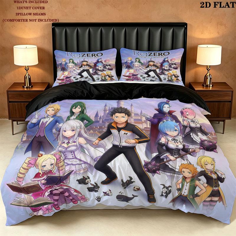 Set Copripiumino Trapuntato con Fantasia Re Zero Federa Regalo di Compleanno per la Casa(1 * copripiumino + 2 * federa, senza nucleo)