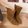 Mid-tube Boots Summer New Pointed Toe Sleeve Cutout Breathable Block Heel Sandals