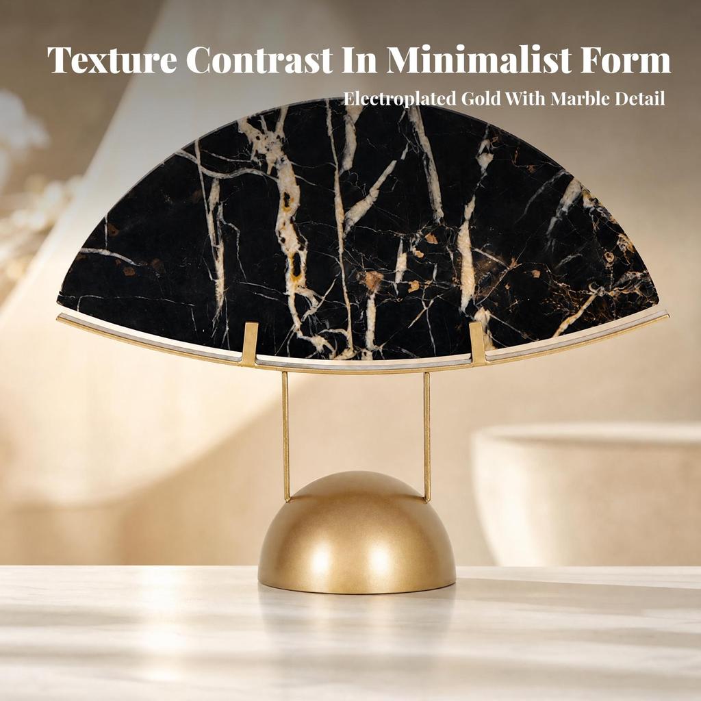 Semi-circular Stone Sculpture with Veined Panel for Tea Cabinet Decor