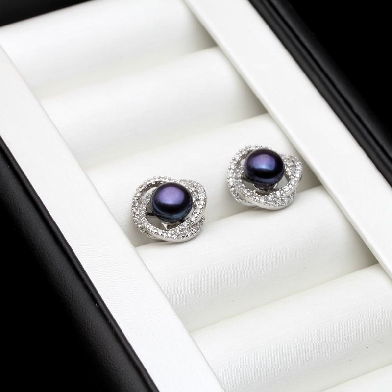 Real Natural Freshwater Gray Flat Pearl Earring For Women,Bridal 925 Sterling Silver Stud Earrings With Pearls Wife Mother Gift