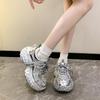 European and American Rhinestone Bright Silk Mesh Breathable Tire Dad Shoes Women 2024 New Muffin Platform Sports Casual Shoes Tide