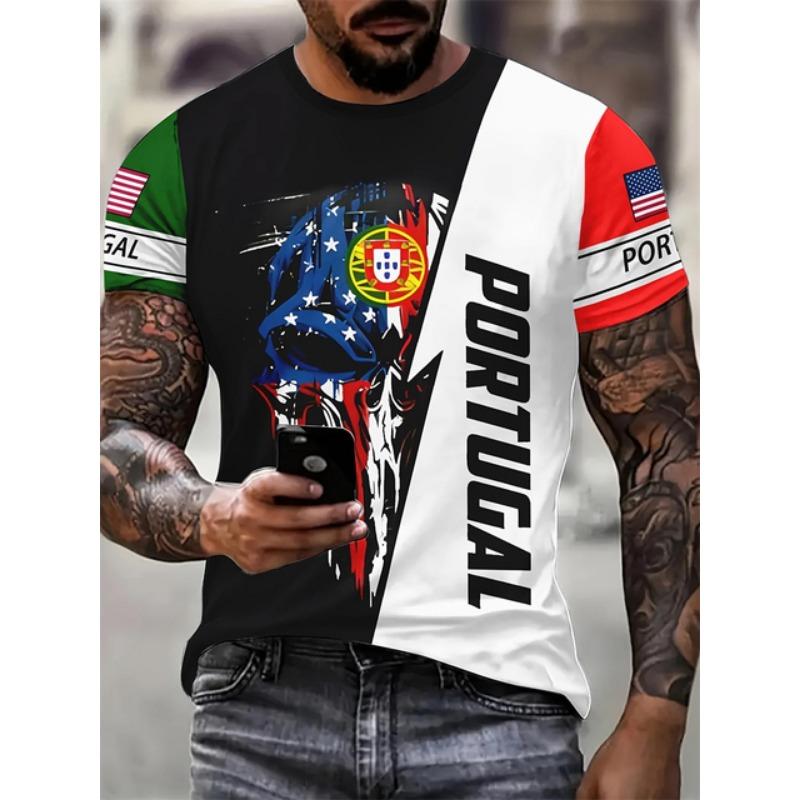 Tričko s potiskem státního znaku Portugalska Pro muže Různé vzory Design Street Tričko Tričko s kulatým výstřihem Pruhované Denní Tričko