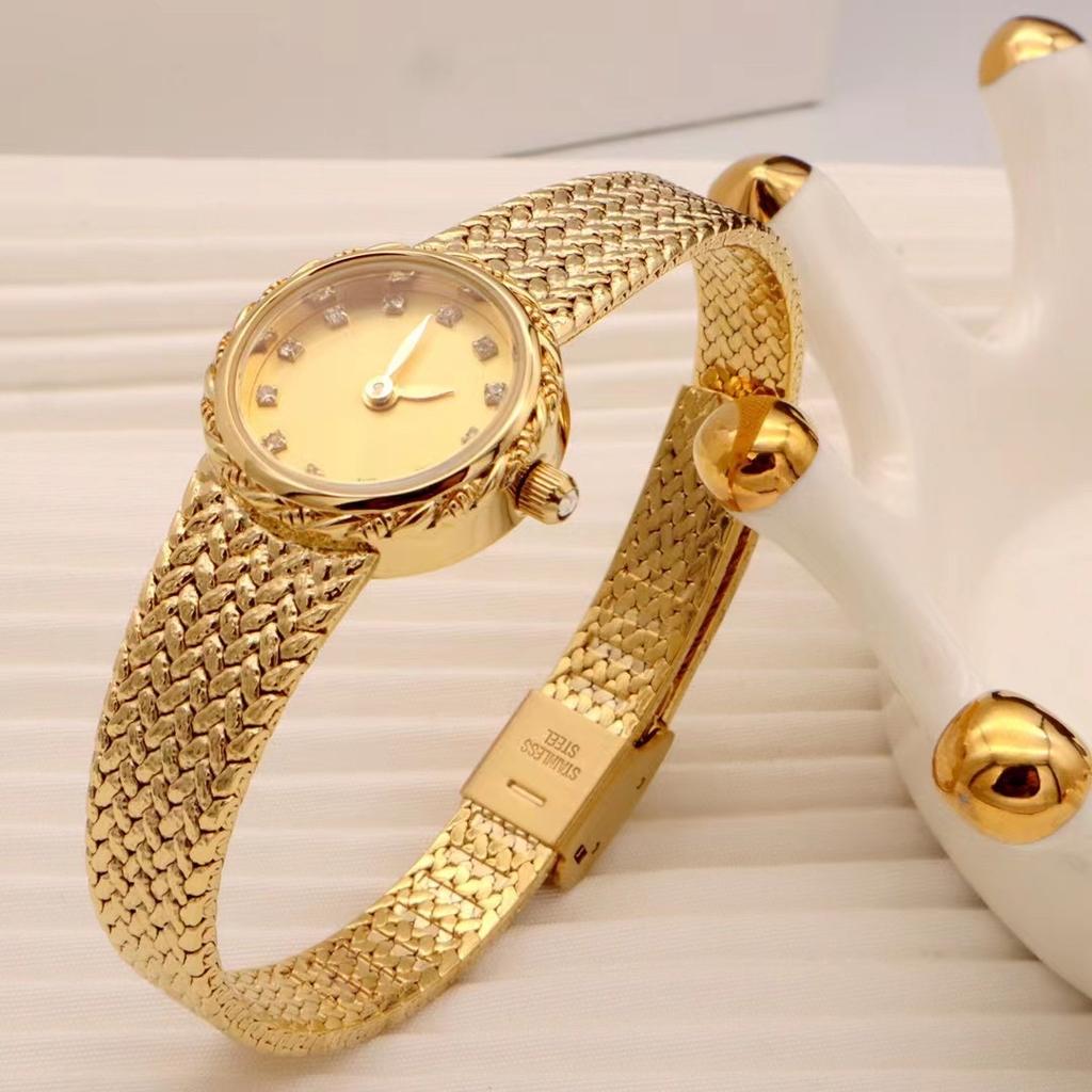 copper 24k gold plated retro small dial advanced watch simple new design women watch Japanese exquisite
