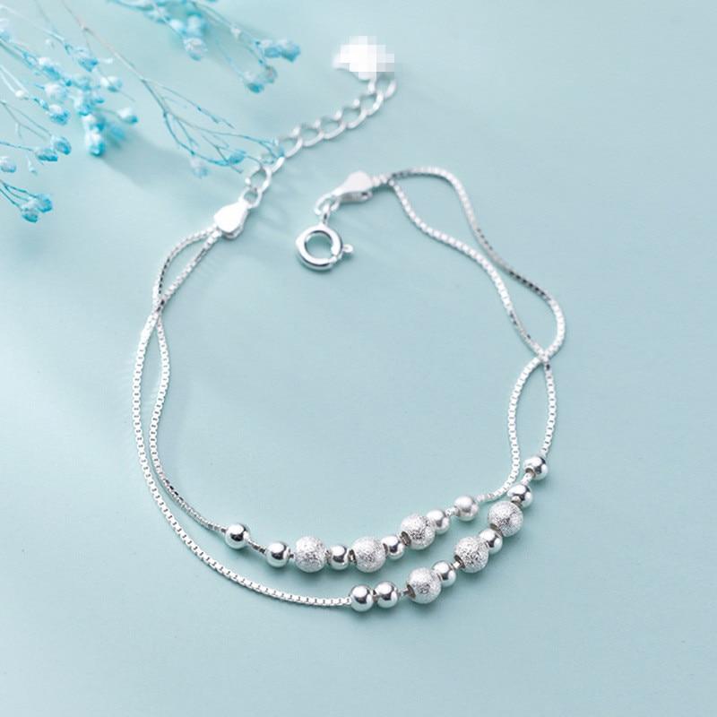 925 Sterling Silver Double Layer Round Bead Charm Bracelet &Bangle Handmade Party Jewelry For Women Girls Sl174