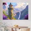One peculiar fantasy tower and waterfall backdrop - Vibrant polyester party banner.PMJ