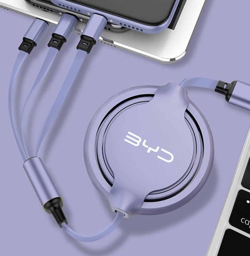 Car 100w Fast Charging Data Cable Scalable 3 In 1 Phone Charger Type C for BYD Tang F3 E6 Atto Yuan Plus Song Max G3 Accessories