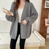 V Neck Loose Casual Cardigan Long Sweater Knitted Women Jacket Autumn and Winter Simple Solid Color Versatile Button Fashion Elegant Long Sleeve Coats