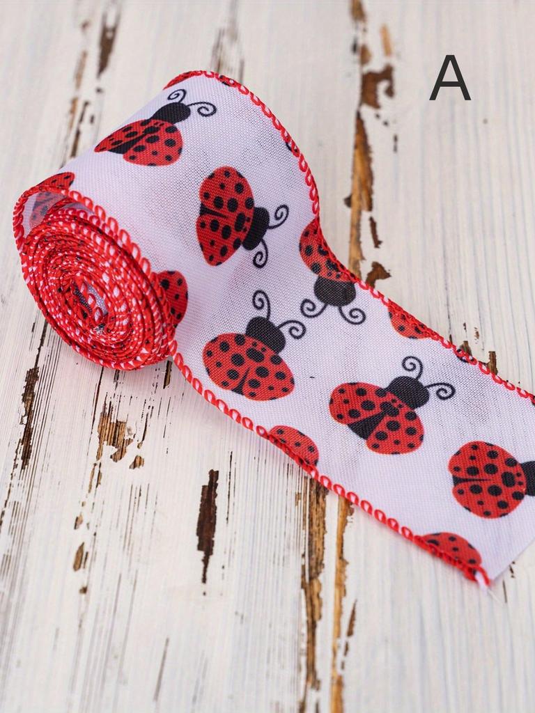 Beetle Webbing Summer Garland Decoration Red Polka Dot Iron Wire Edging Ribbon Grosgrain Red Dot Craft Ribbon 1 Roll