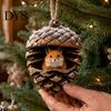 Festive Tree Trimmings Forest Animal Acorn Ornaments, Cozy Woodland Christmas 2D Acrylic Realistic Hanging Decor Pine Cone Pendant for Xmas Tree, Home