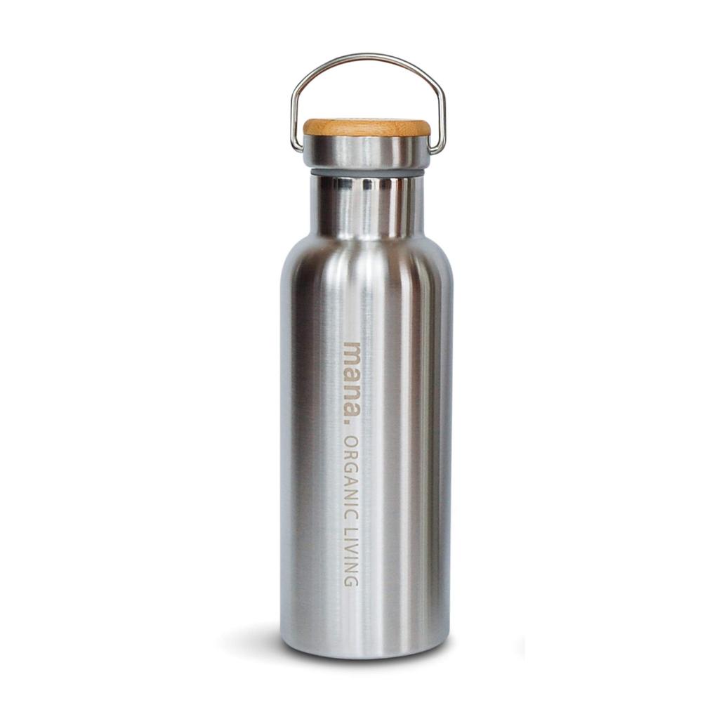 [mana.] ORGANIC LIVING Stainless Steel Long Bottle, 500ml, Double-walled Vacuum Structure, Keeps Drinks Warm for Long Hours