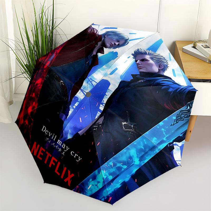 

1pc Devil May Cry Automatic Folding Umbrella, 8 Bone Iron Frame, Portable Tri-Fold Design, Outdoor, Ideal Gift for Fans, Travelers, Daily Use.Y024