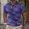 Fashionable Geometric Color Blocked Pattern 3D Digital Printing Men's Comfortable Polo Shirt