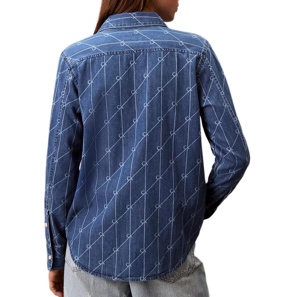 Calvin Klein Casual Comfortable Denim Letter Pointed Collar Long Sleeve Shirt Women shirts 47B702G-U5H