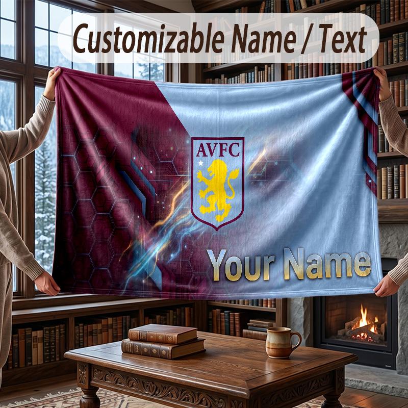 Custom Name Flannel Throw Blanket Aston Villa Pattern Warm Home Decoration