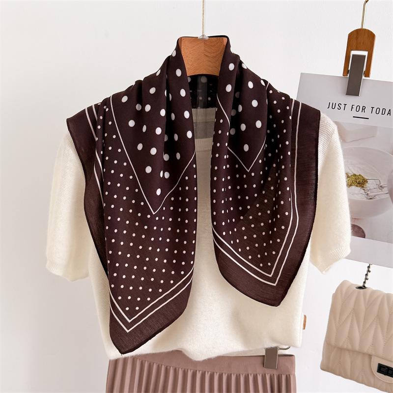 New polka dot herringbone pattern cotton and linen small square scarf silk scarf imitation velvet headscarf shawl sunscreen scarf scarf