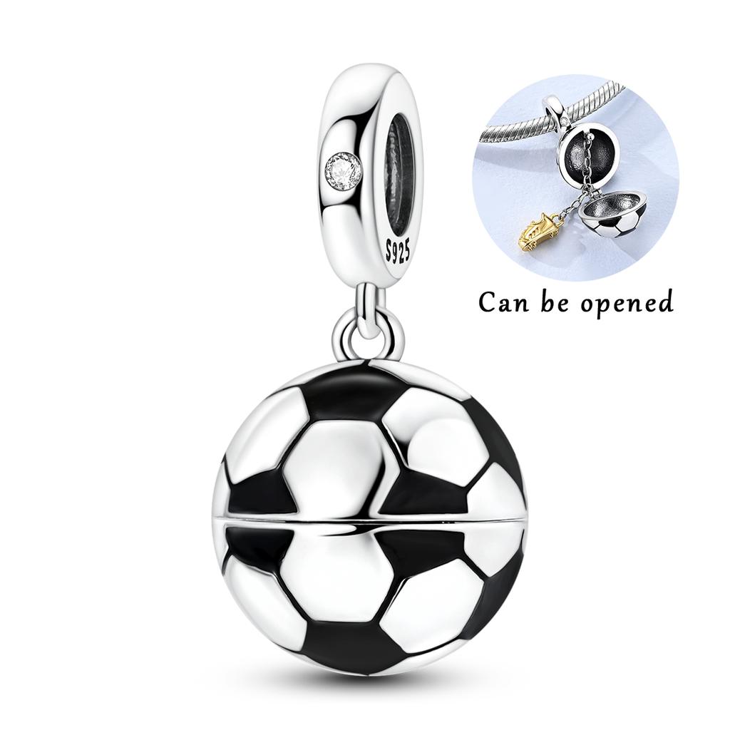 Original 925 Sterling Silver Charms Can Open Football Pendant Fit Original Bracelet Necklace For Women Men DIY Jewelry Gift