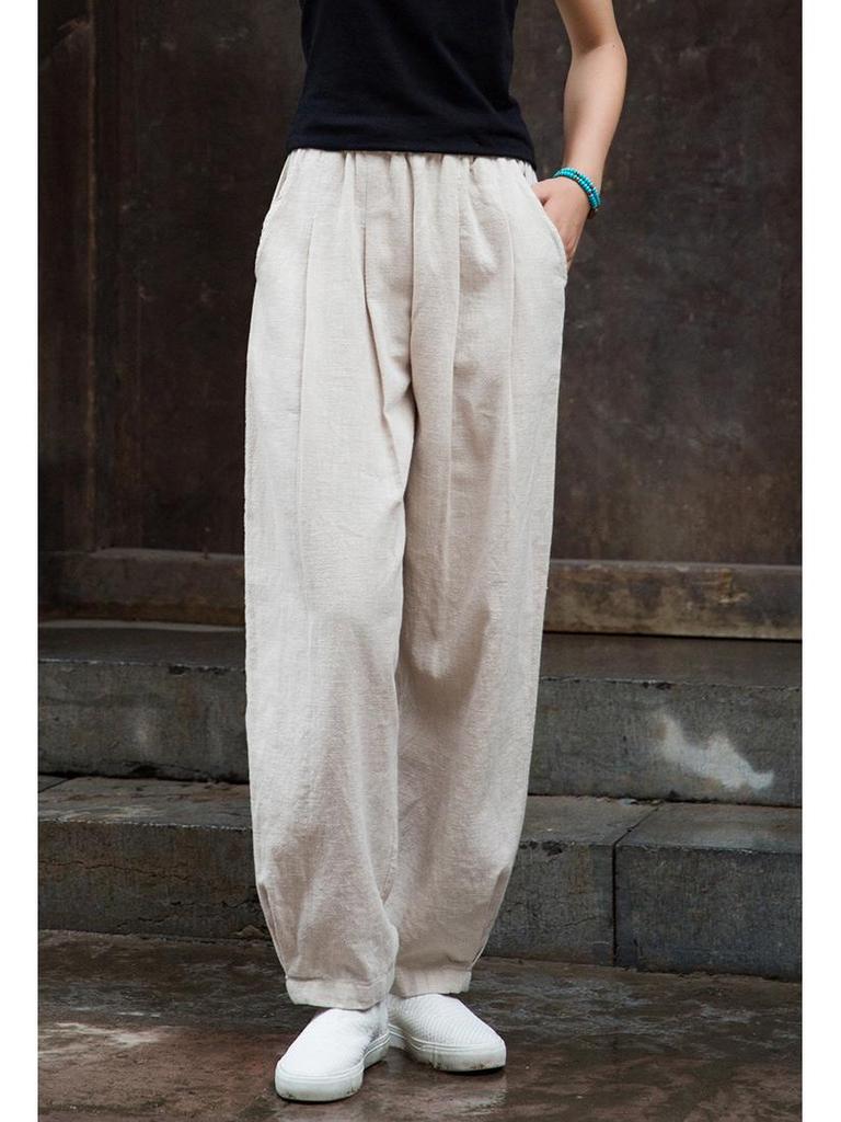2025 Spring/Summer Women's Cotton Linen Slimming Lantern Pants - Sand Washed Loose Fit.
