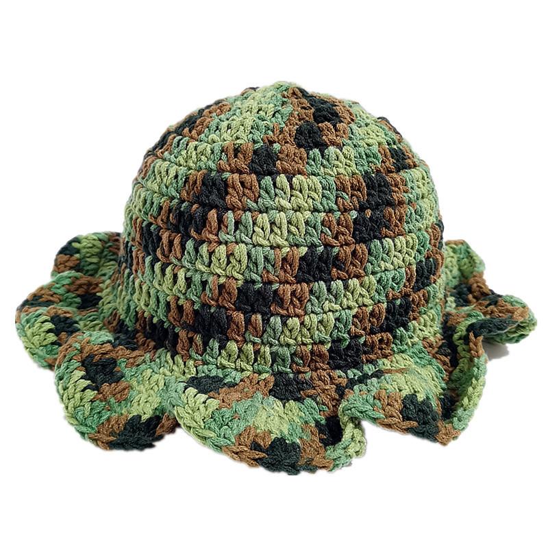 Colorful Crochet Ruffle Bucket Hat Warm Stretch Knit Hat New Year Celebration Women'S Fashion Handmade Beanie Hat