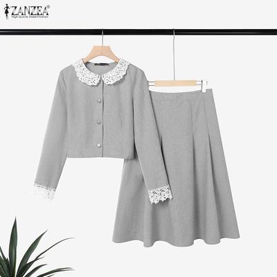 Women Long Sleeve Blouse and Skirts Casual Two Piece Suit Sets