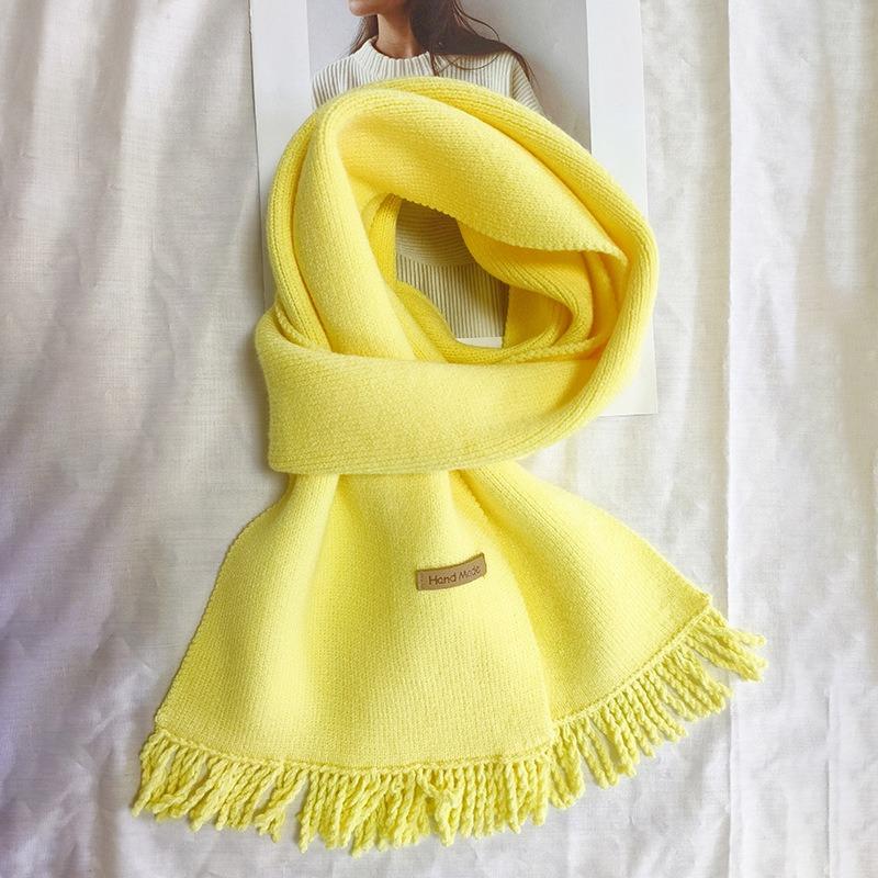 Autumn and Winter Atmosphere Fringed Knitted Scarf High-end Warm Versatile Student Instant Noodle Scarf