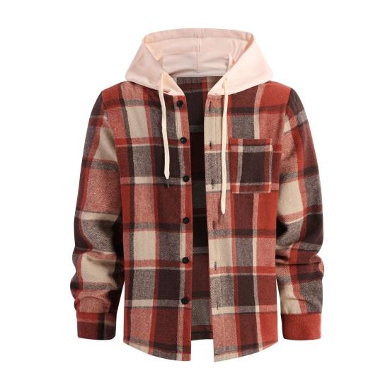 

Мужское пальто с капюшоном, длинным рукавом, клетчатым принтом, ветрозащитная, повседневная, уличный стиль, весна S розы красного
